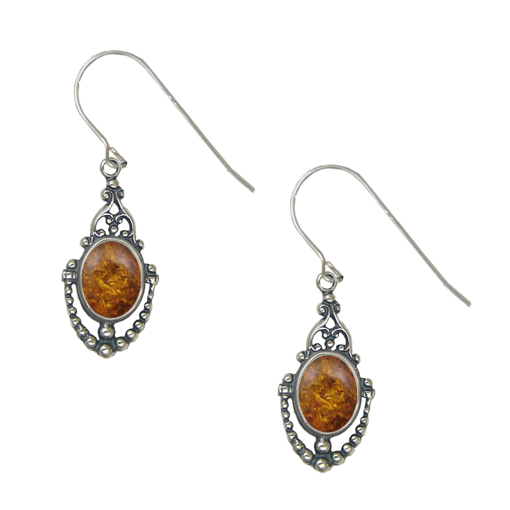Sterling Silver Victorian Amber Drop Dangle Earrings
